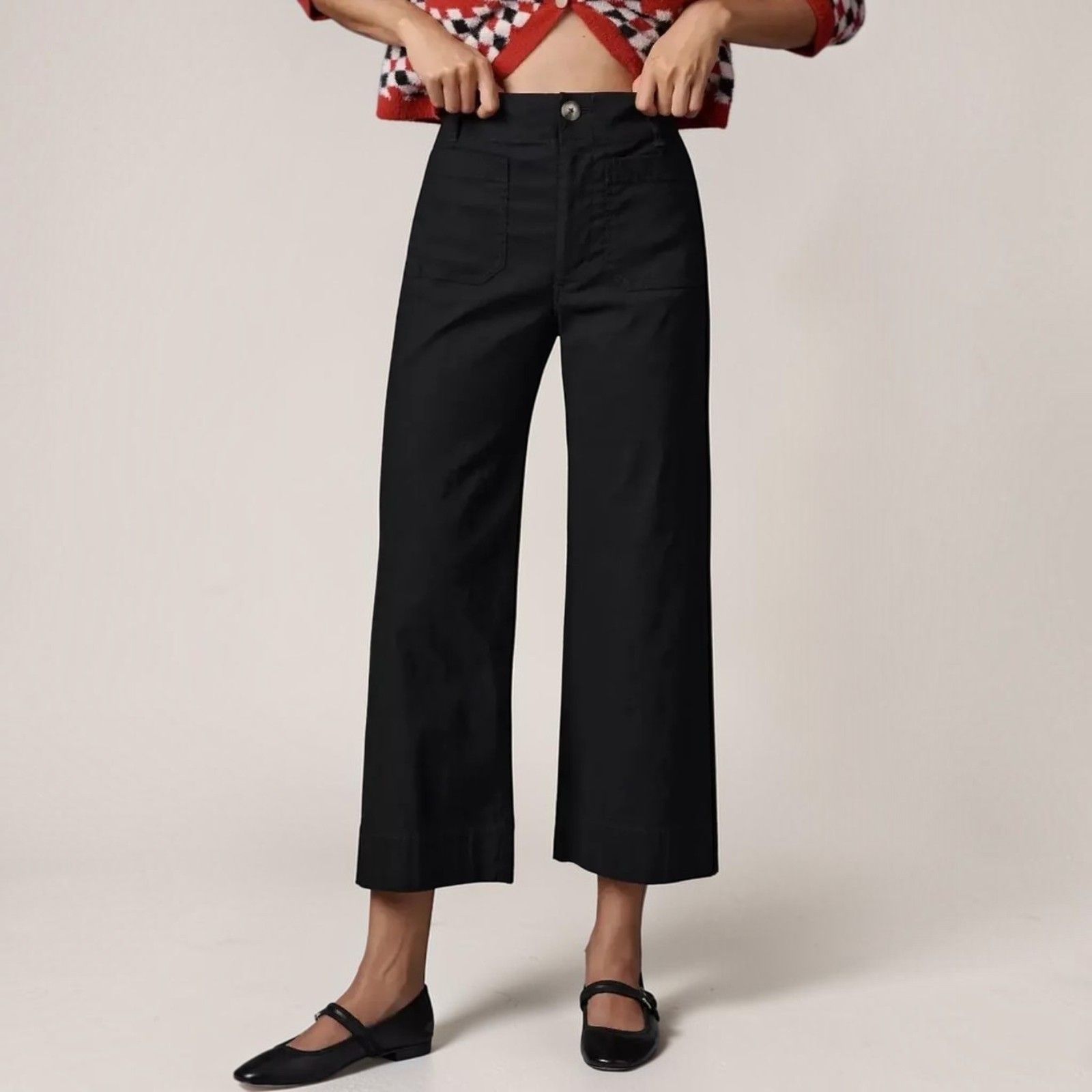 Maeve Anthropologie The Colette Linen Blend Crop Wide-Leg Pant Size 27 Black